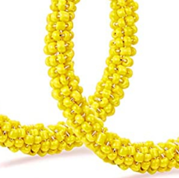 ✨ SALE New Large Yellow Beaded Hoops Beads Hoop Earrings Fun Colorful Statement - Picture 2 of 4